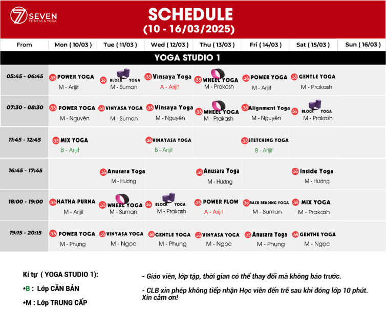 LỊCH HỌC TUẦN MỚI TỪ NGÀY 10 - 16/03/2025