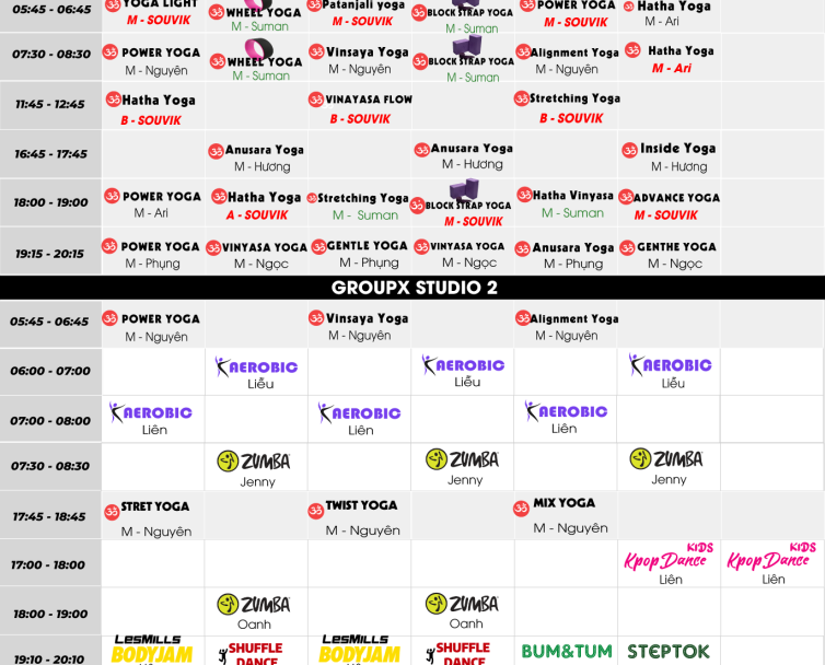 LỊCH TẬP YOGA & GROUP X TỪ NGÀY 04 - 10.11.2024