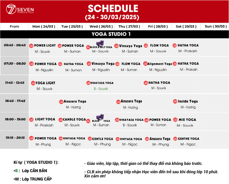 LỊCH HỌC TUẦN MỚI TỪ NGÀY 24 - 30/03/2025