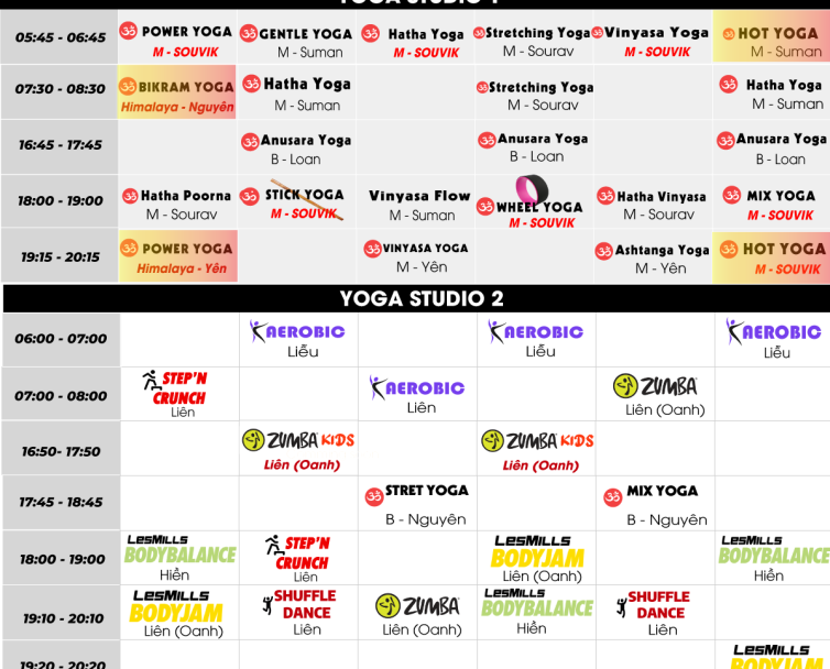 LỊCH HỌC TUẦN MỚI